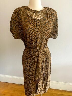 1980s Carole Little Leopard Rayon Fringe Top and skirt set